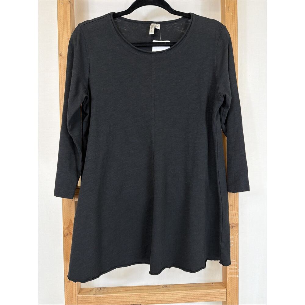 NWT Kleen Black Long Sleeve Round Rolled Neck Cotton Top #1159 Size SM